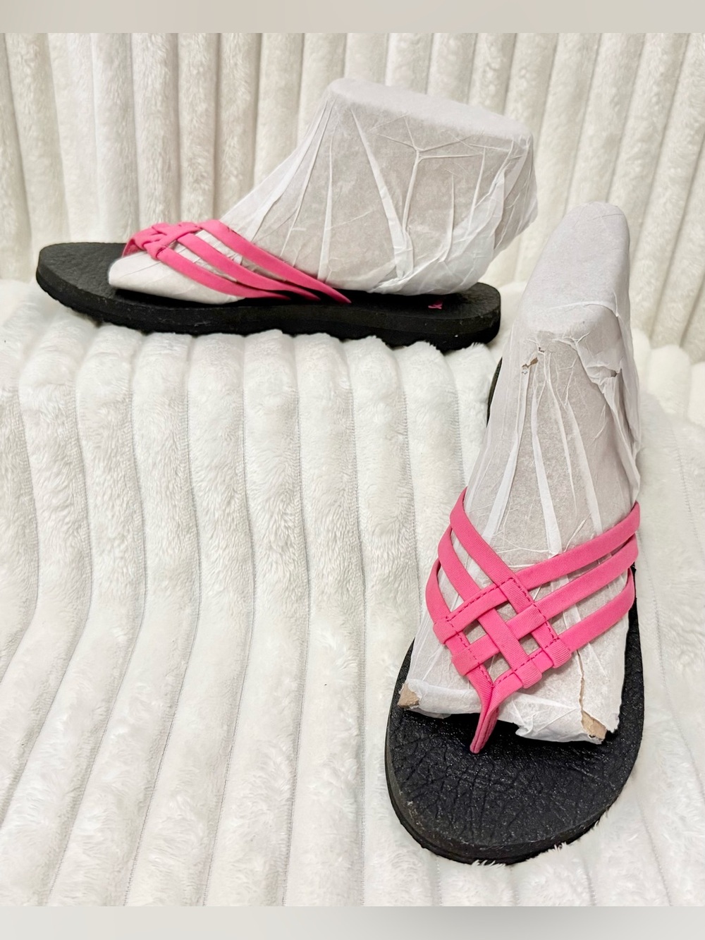 Women’s Sanuk Pink Strappy Woven Flip Flops